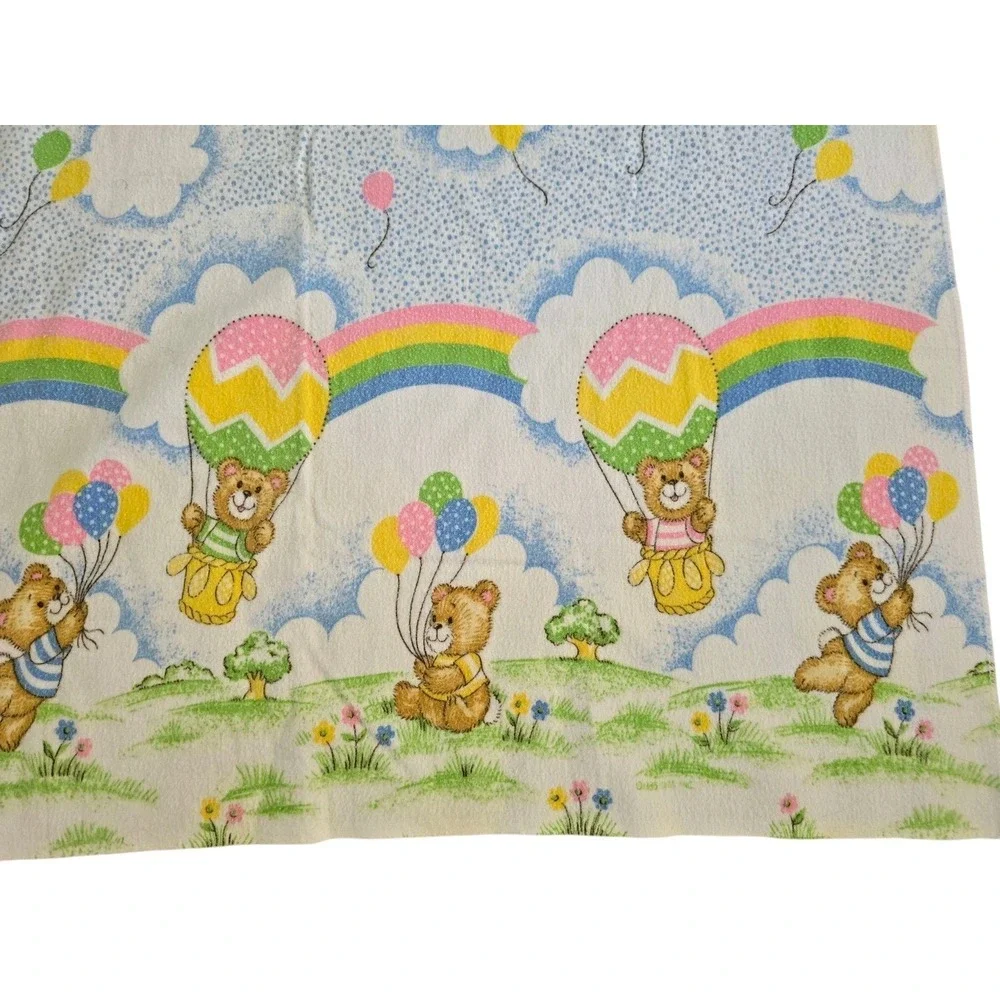 Vintage‎ Toddletime Baby Flannel Blanket Bears Balloons Rainbows 25 x 39